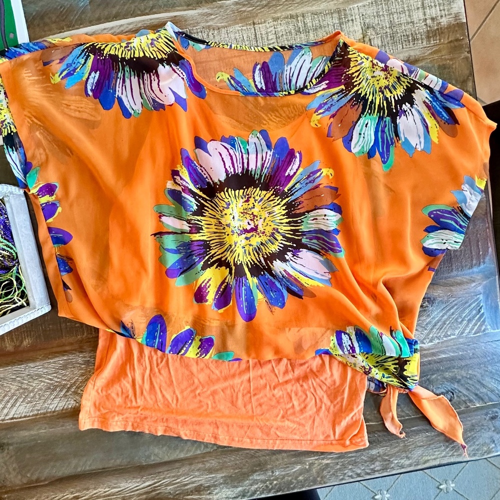 Midnight Velvet top - Orange BRIGHT with side tie and fitted bottom!!!!!!!!